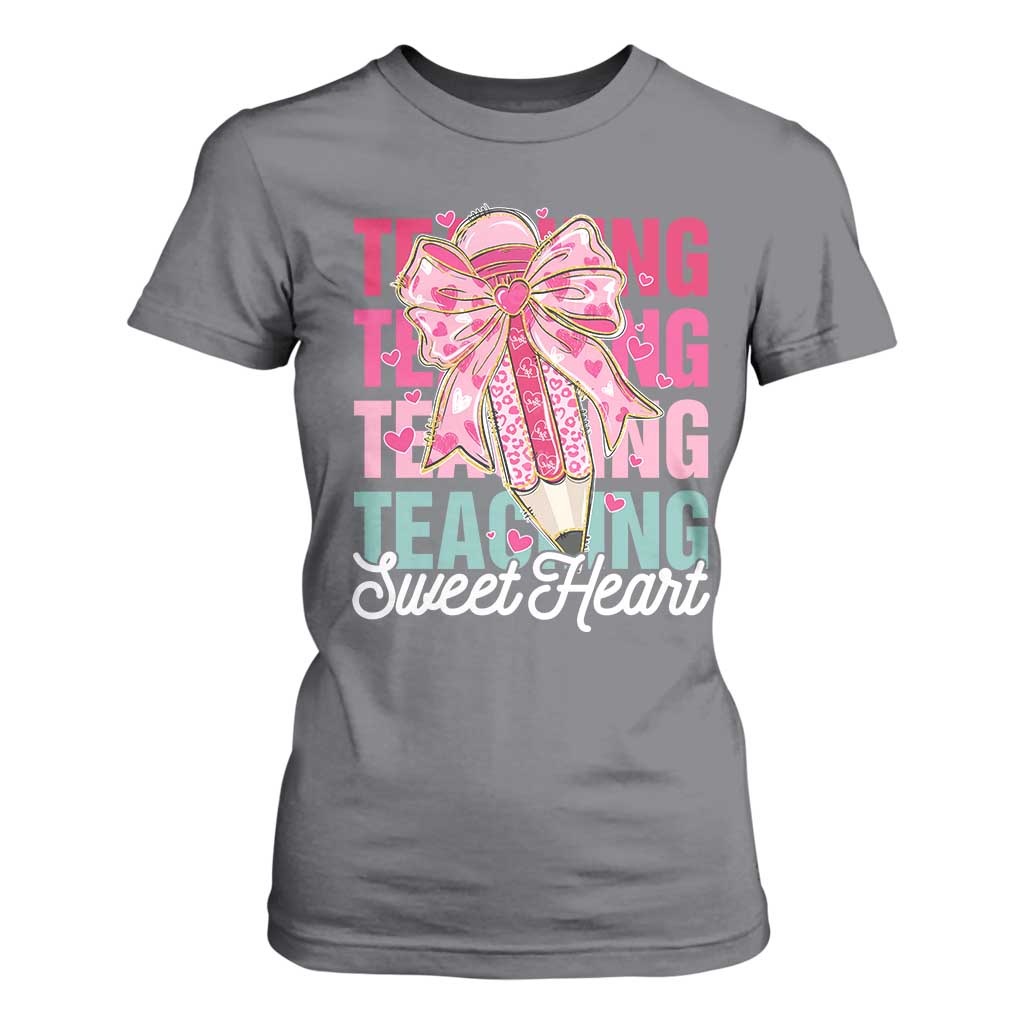 Teacher Valentine Coquette Bow T Shirt For Women Teaching Sweethearts TS10 Charcoal Print Your Wear