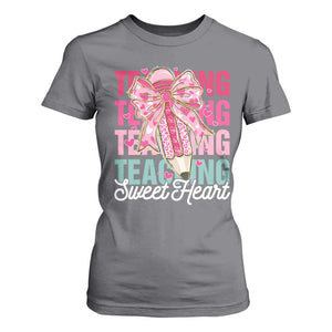 Teacher Valentine Coquette Bow T Shirt For Women Teaching Sweethearts TS10 Charcoal Print Your Wear