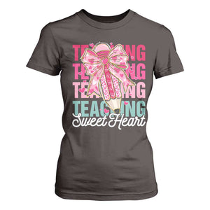 Teacher Valentine Coquette Bow T Shirt For Women Teaching Sweethearts TS10 Dark Chocolate Print Your Wear