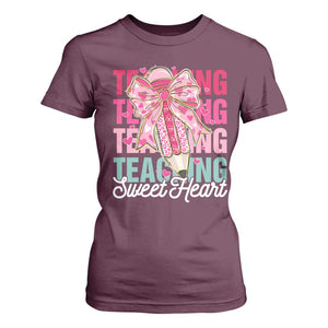Teacher Valentine Coquette Bow T Shirt For Women Teaching Sweethearts TS10 Maroon Print Your Wear