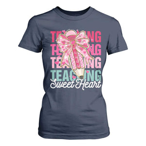 Teacher Valentine Coquette Bow T Shirt For Women Teaching Sweethearts TS10 Navy Print Your Wear