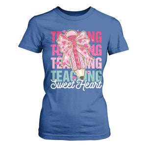 Teacher Valentine Coquette Bow T Shirt For Women Teaching Sweethearts TS10 Royal Blue Print Your Wear