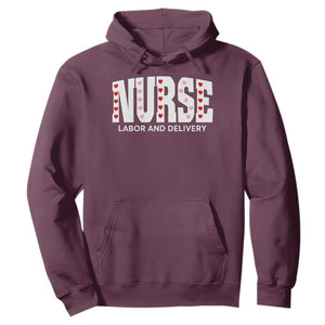 Nurse Labor and Delivery Hoodie L&D Maternity Nursing Baby Delivery Valentines Day Heart TS10 Maroon Print Your Wear