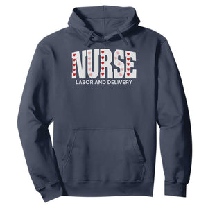 Nurse Labor and Delivery Hoodie L&D Maternity Nursing Baby Delivery Valentines Day Heart TS10 Navy Print Your Wear