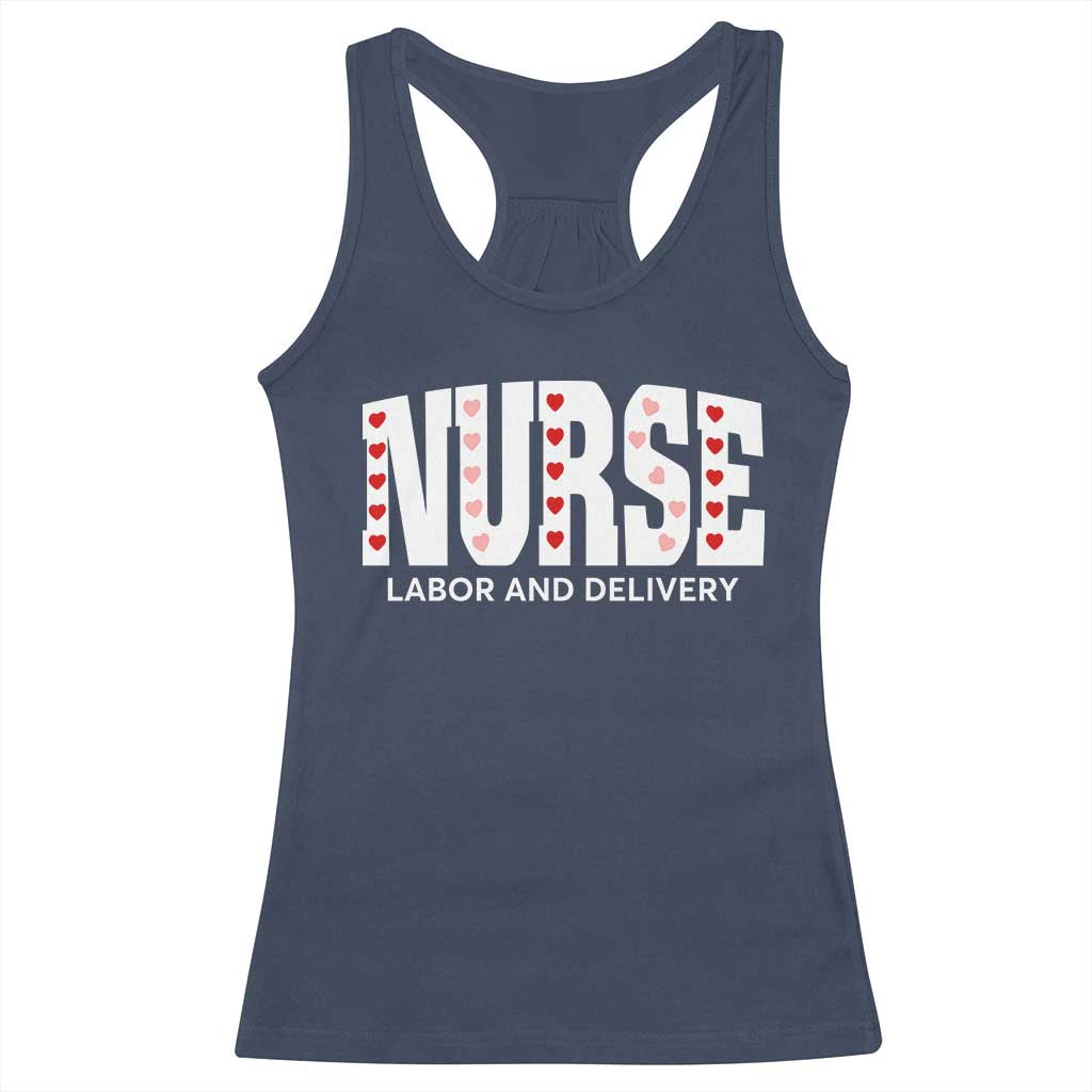 Nurse Labor and Delivery Racerback Tank Top L&D Maternity Nursing Baby Delivery Valentines Day Heart TS10 Navy Print Your Wear