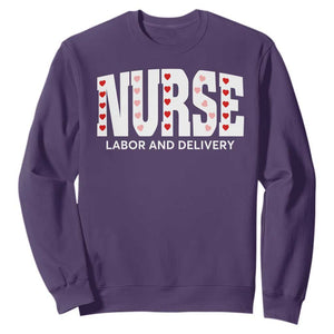 Nurse Labor and Delivery Sweatshirt L&D Maternity Nursing Baby Delivery Valentines Day Heart TS10 Purple Print Your Wear