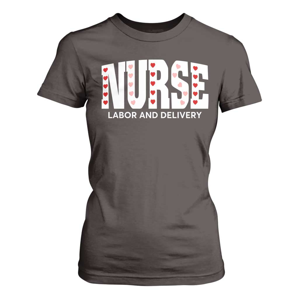 Nurse Labor and Delivery T Shirt For Women L&D Maternity Nursing Baby Delivery Valentines Day Heart TS10 Dark Chocolate Print Your Wear