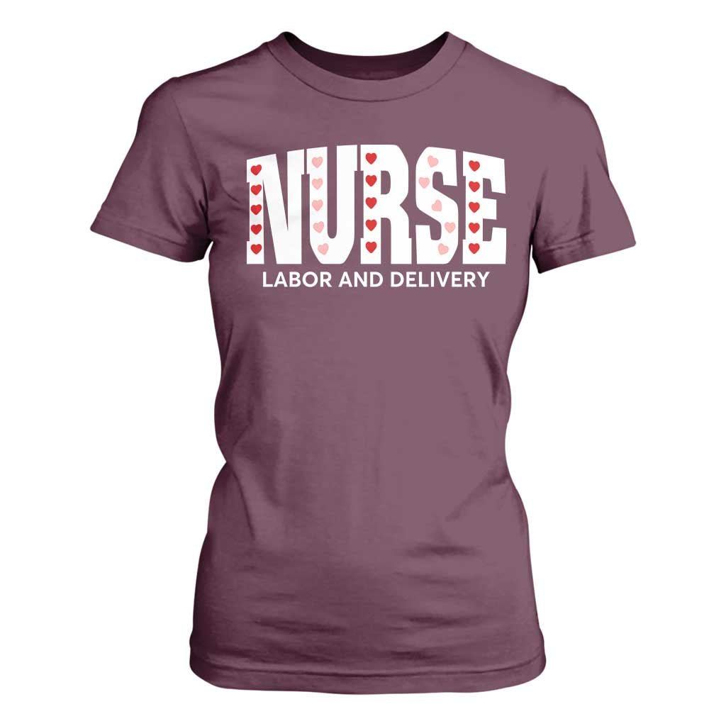 Nurse Labor and Delivery T Shirt For Women L&D Maternity Nursing Baby Delivery Valentines Day Heart TS10 Maroon Print Your Wear