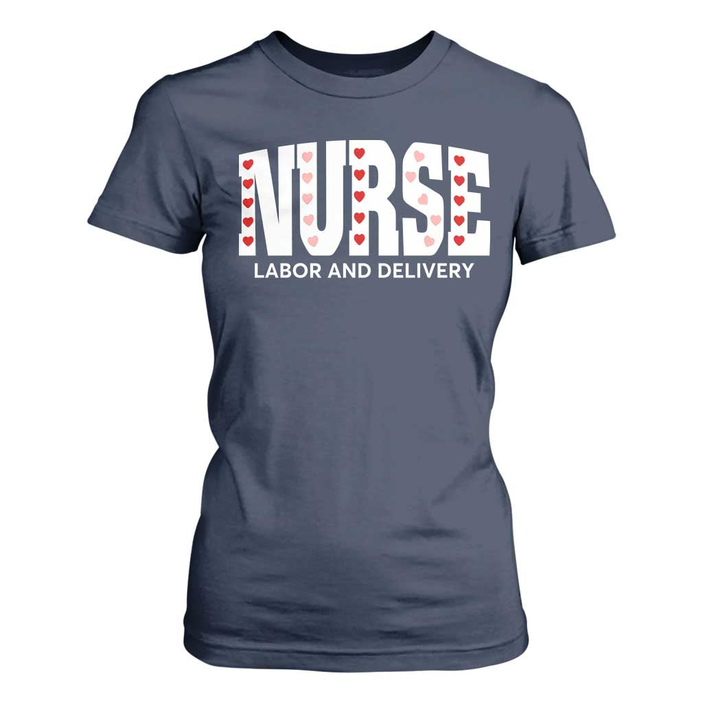 Nurse Labor and Delivery T Shirt For Women L&D Maternity Nursing Baby Delivery Valentines Day Heart TS10 Navy Print Your Wear