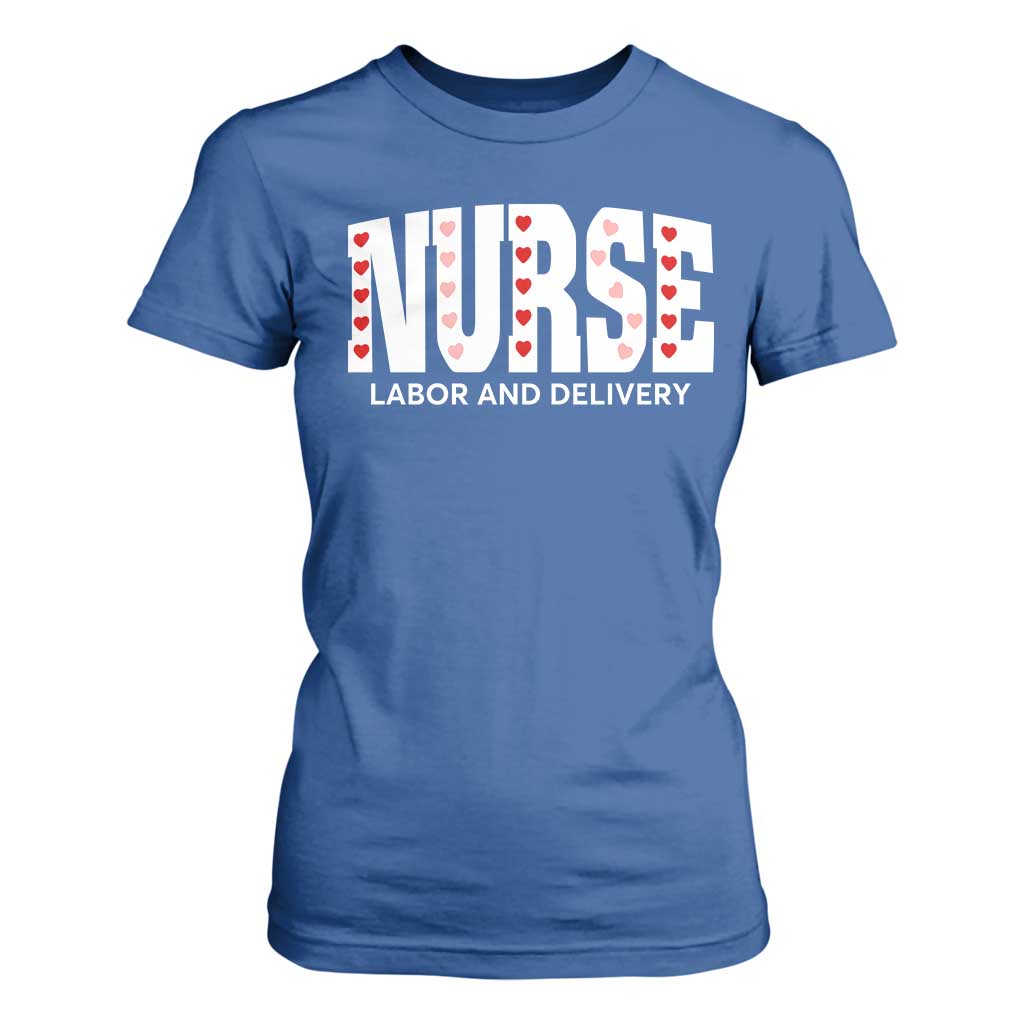 Nurse Labor and Delivery T Shirt For Women L&D Maternity Nursing Baby Delivery Valentines Day Heart TS10 Royal Blue Print Your Wear