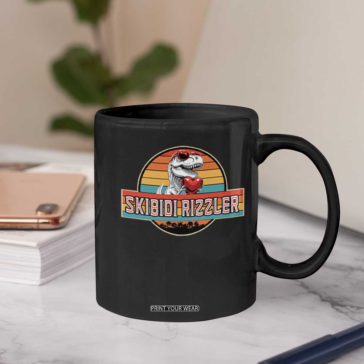 Vintage Valentines Dinosaur Coffee Mug Funny Dino Meme Skibidi Rizzler TS10 Print Your Wear