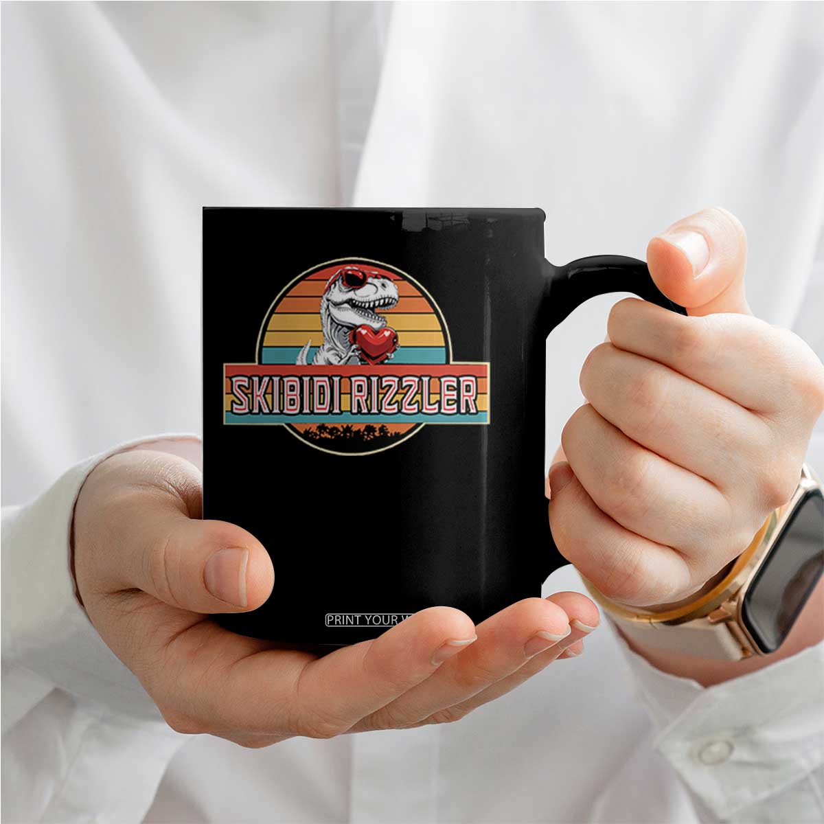 Vintage Valentines Dinosaur Coffee Mug Funny Dino Meme Skibidi Rizzler TS10 Print Your Wear