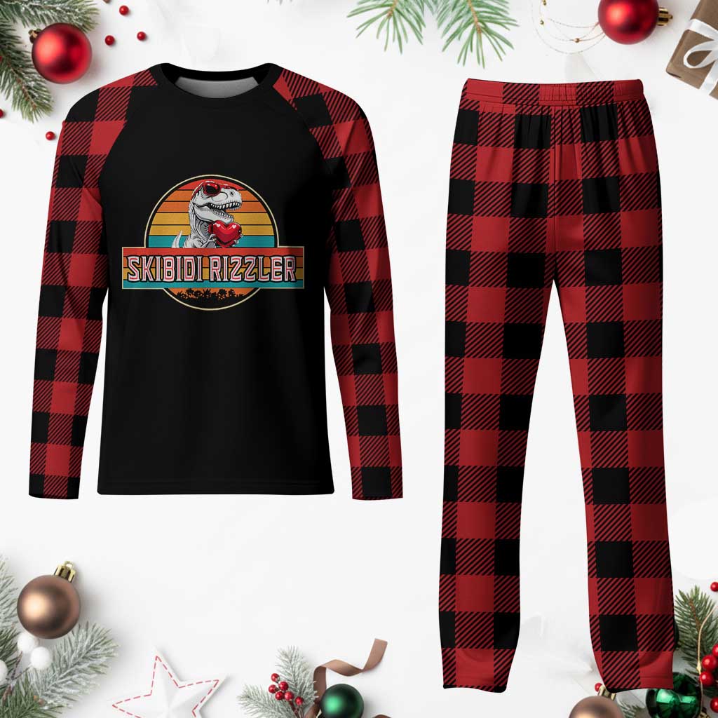 Vintage Valentines Dinosaur Plaid Pajama Set Funny Dino Meme Skibidi Rizzler TS10 Buffalo Plaid Print Your Wear