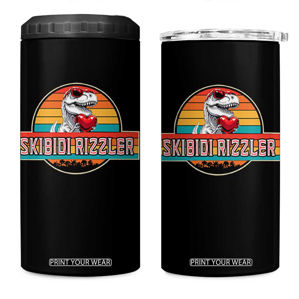 Vintage Valentines Dinosaur 4 in 1 Can Cooler Tumbler Funny Dino Meme Skibidi Rizzler TS10 One Size: 16 oz Black Print Your Wear