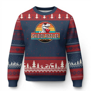 Vintage Valentines Dinosaur Ugly Christmas Sweater Funny Dino Meme Skibidi Rizzler TS10 Navy Red Print Your Wear