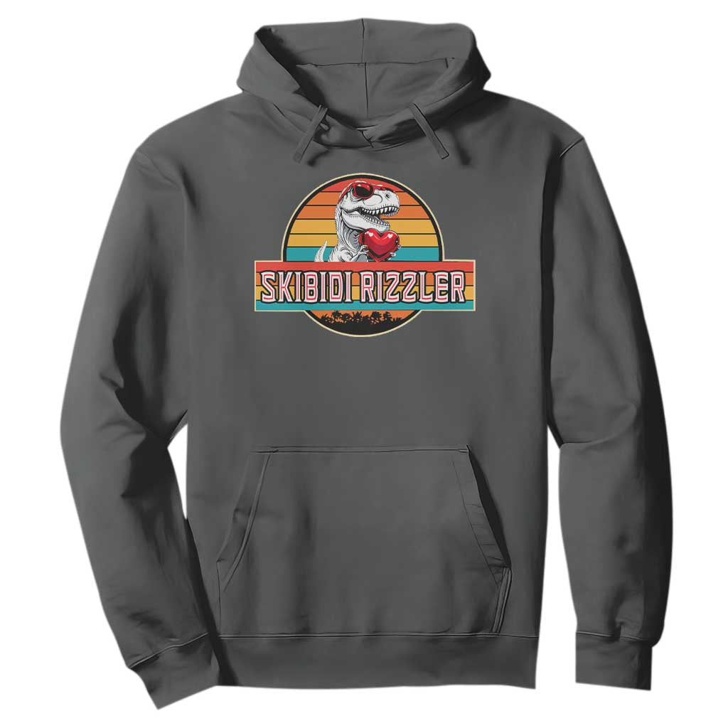 Vintage Valentines Dinosaur Hoodie Funny Dino Meme Skibidi Rizzler TS10 Dark Heather Print Your Wear