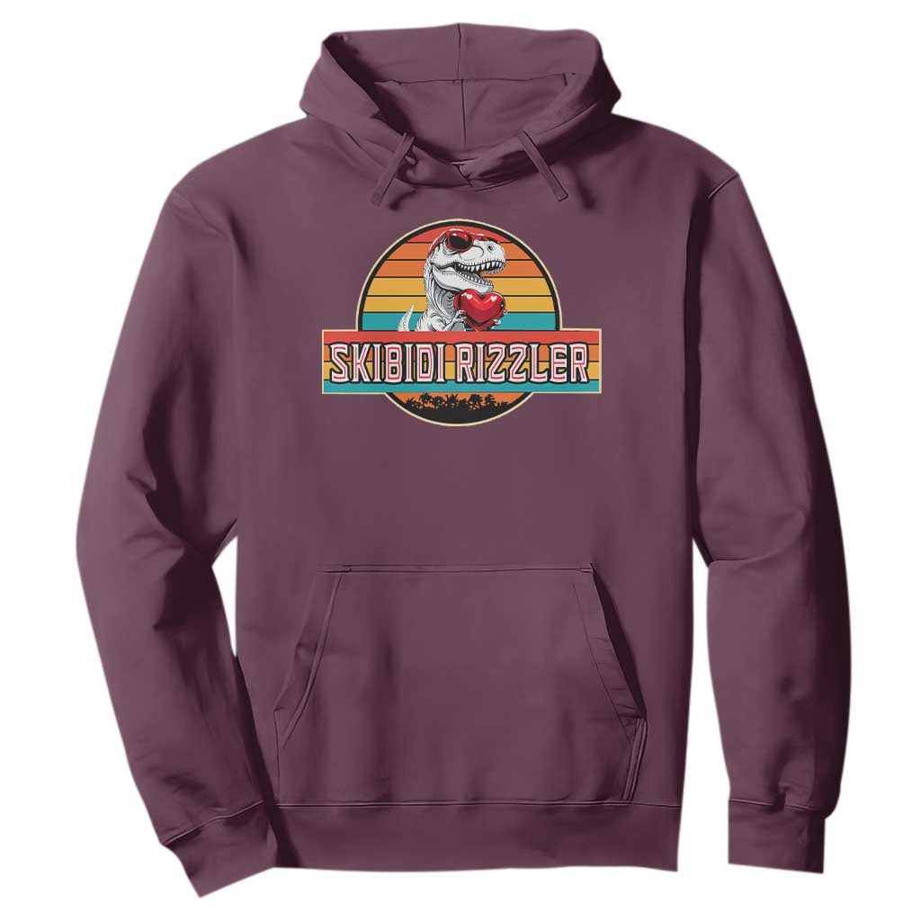 Vintage Valentines Dinosaur Hoodie Funny Dino Meme Skibidi Rizzler TS10 Maroon Print Your Wear