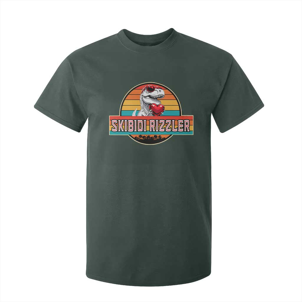 Vintage Valentines Dinosaur T Shirt For Kid Funny Dino Meme Skibidi Rizzler TS10 Dark Forest Green Print Your Wear