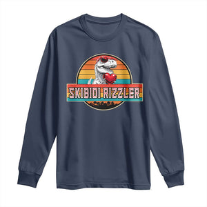 Vintage Valentines Dinosaur Long Sleeve Shirt Funny Dino Meme Skibidi Rizzler TS10 Navy Print Your Wear