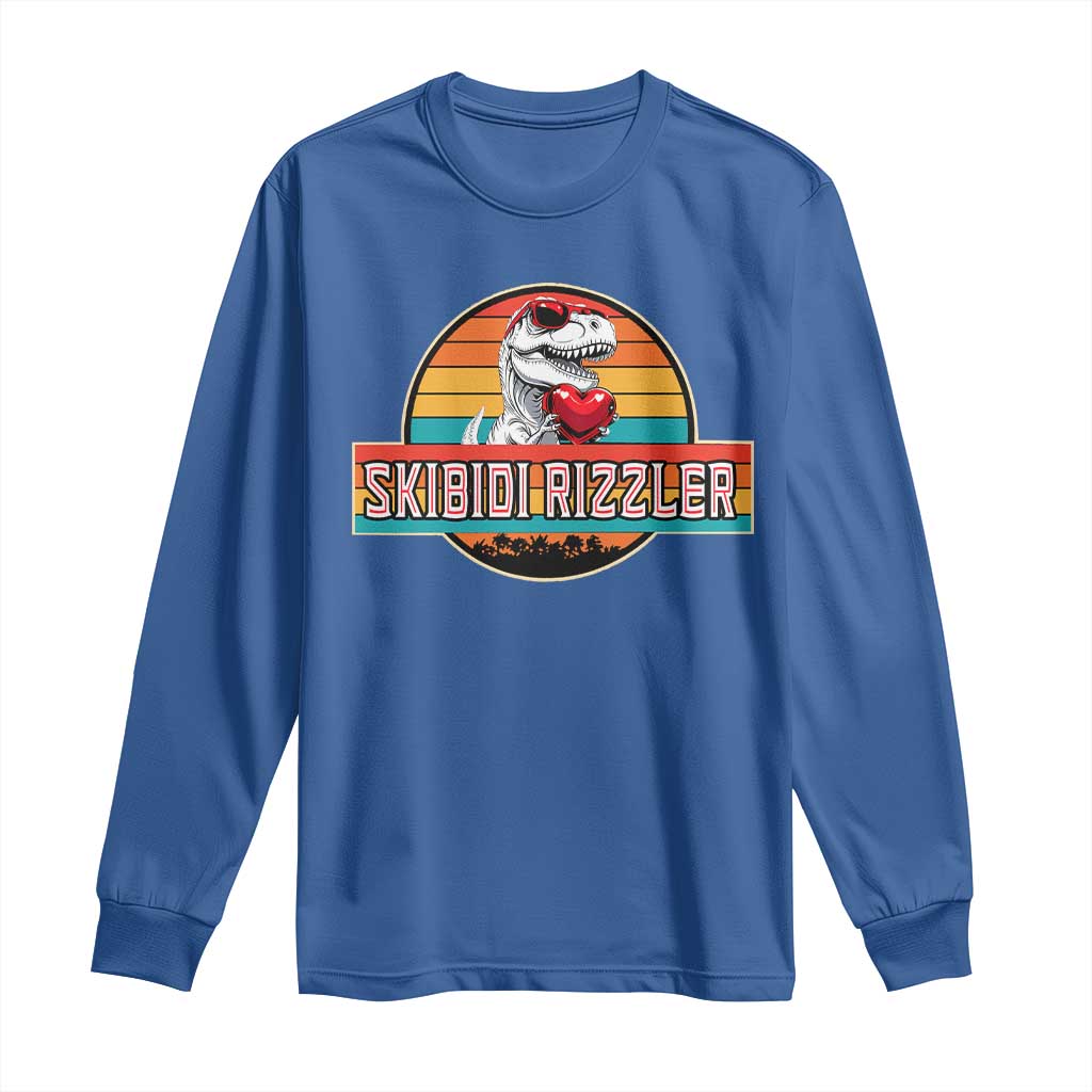 Vintage Valentines Dinosaur Long Sleeve Shirt Funny Dino Meme Skibidi Rizzler TS10 Royal Blue Print Your Wear