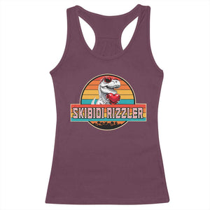 Vintage Valentines Dinosaur Racerback Tank Top Funny Dino Meme Skibidi Rizzler TS10 Maroon Print Your Wear