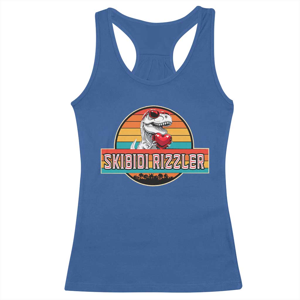 Vintage Valentines Dinosaur Racerback Tank Top Funny Dino Meme Skibidi Rizzler TS10 Royal Blue Print Your Wear