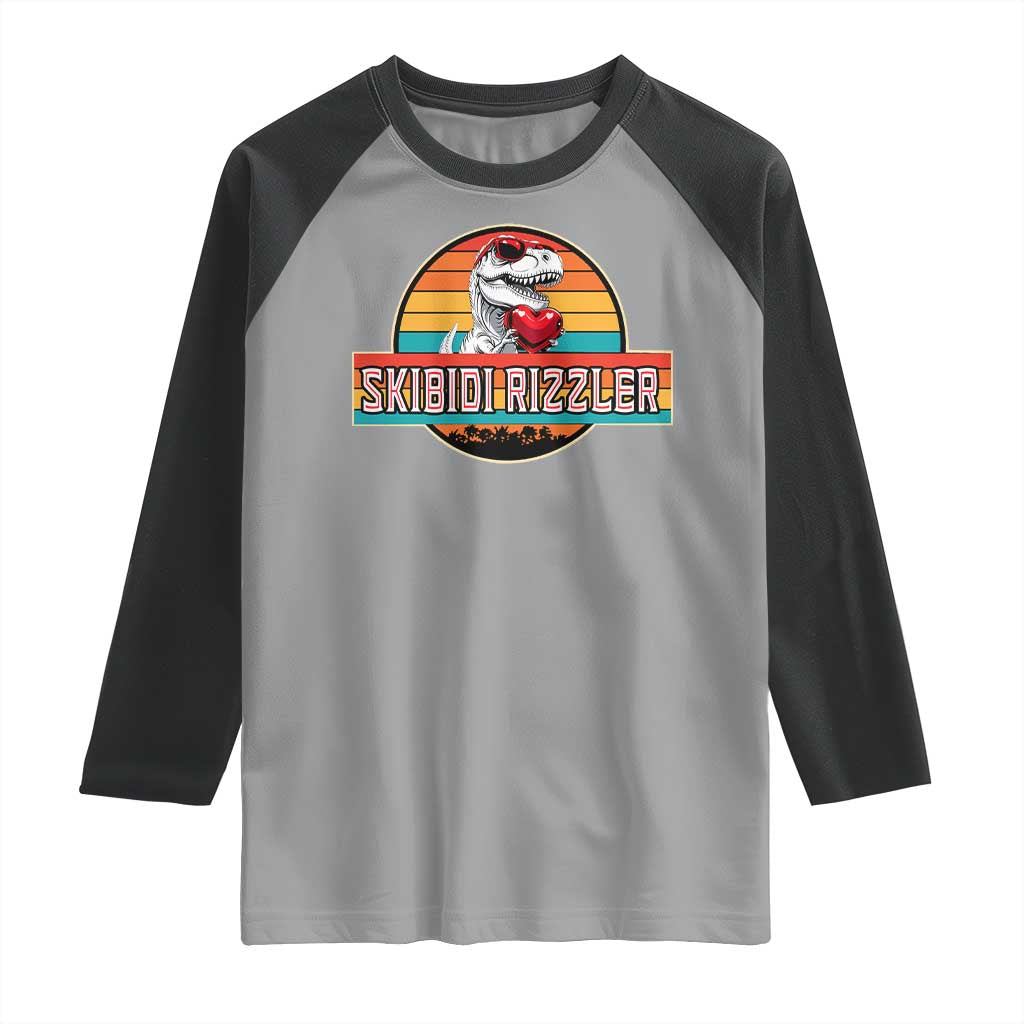 Vintage Valentines Dinosaur Raglan Shirt Funny Dino Meme Skibidi Rizzler TS10 Sport Gray Black Print Your Wear