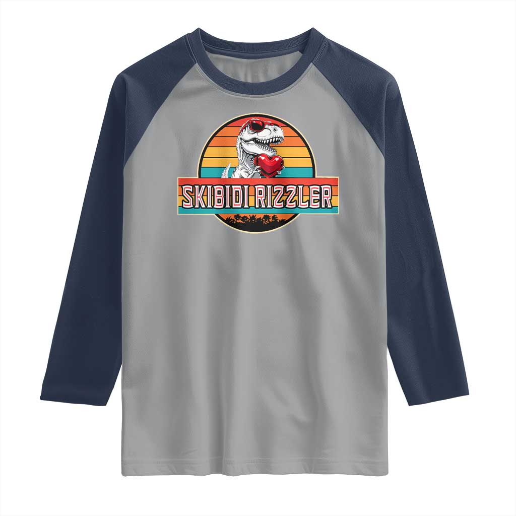 Vintage Valentines Dinosaur Raglan Shirt Funny Dino Meme Skibidi Rizzler TS10 Sport Gray Navy Print Your Wear