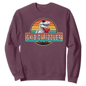 Vintage Valentines Dinosaur Sweatshirt Funny Dino Meme Skibidi Rizzler TS10 Maroon Print Your Wear