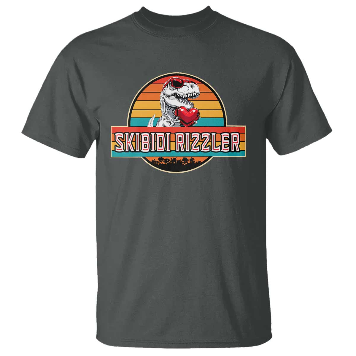 Vintage Valentines Dinosaur T Shirt Funny Dino Meme Skibidi Rizzler TS10 Dark Heather Print Your Wear