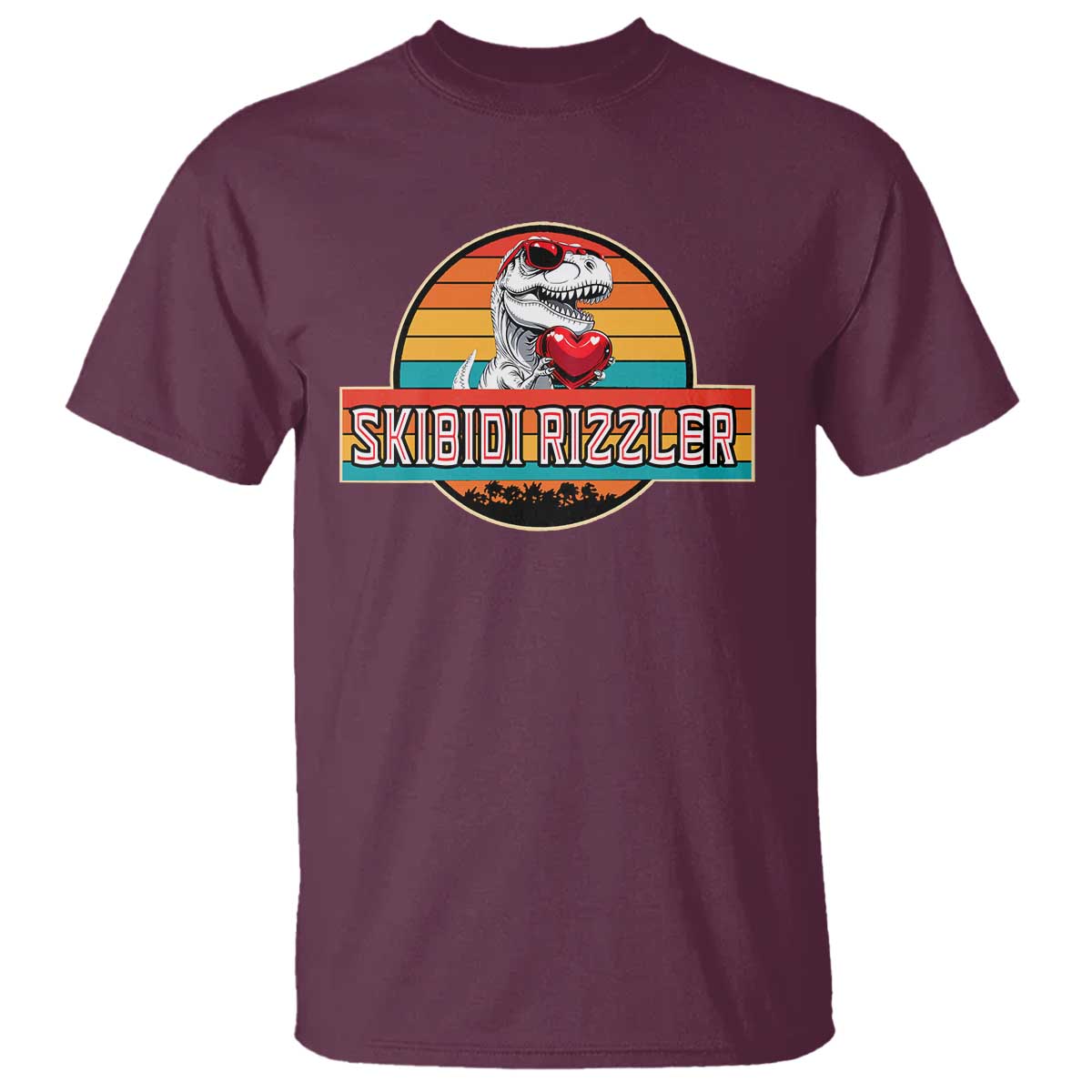Vintage Valentines Dinosaur T Shirt Funny Dino Meme Skibidi Rizzler TS10 Maroon Print Your Wear