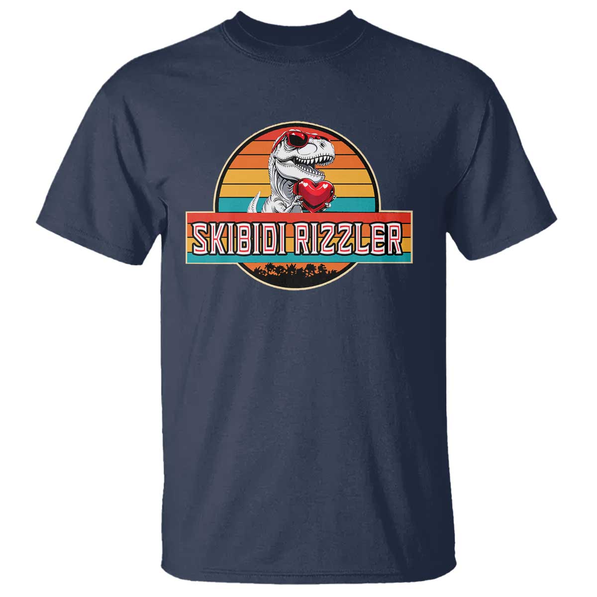 Vintage Valentines Dinosaur T Shirt Funny Dino Meme Skibidi Rizzler TS10 Navy Print Your Wear