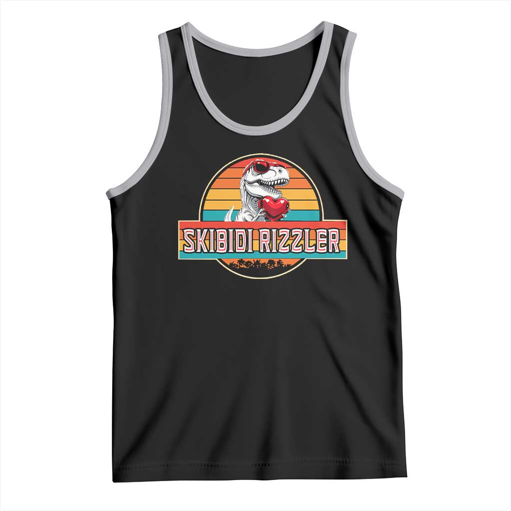 Vintage Valentines Dinosaur Tank Top Funny Dino Meme Skibidi Rizzler TS10 Black Athletic Heather Print Your Wear