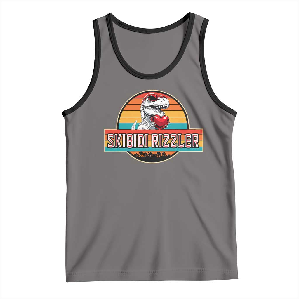 Vintage Valentines Dinosaur Tank Top Funny Dino Meme Skibidi Rizzler TS10 Deep Heather Black Print Your Wear