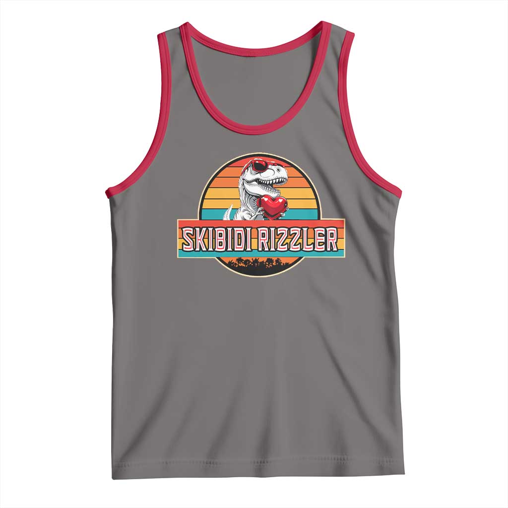 Vintage Valentines Dinosaur Tank Top Funny Dino Meme Skibidi Rizzler TS10 Deep Heather Red Print Your Wear