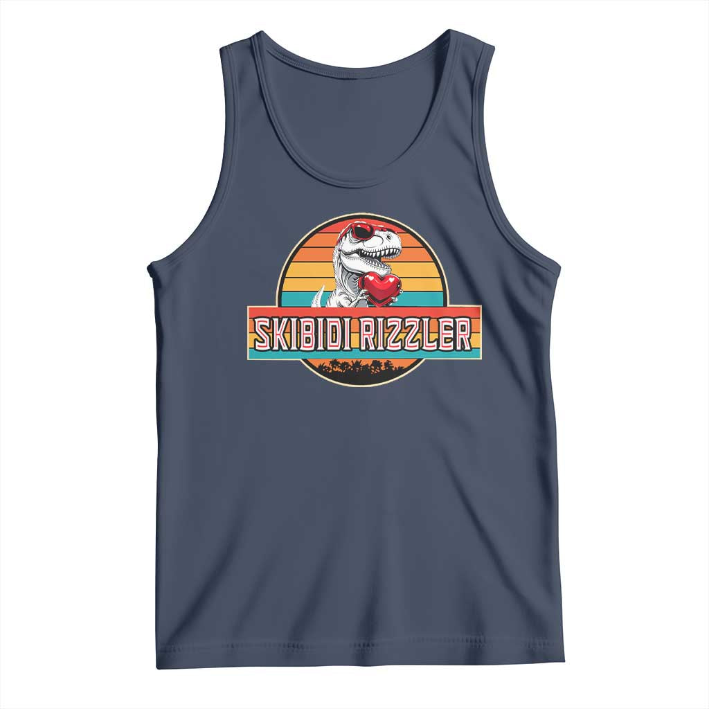 Vintage Valentines Dinosaur Tank Top Funny Dino Meme Skibidi Rizzler TS10 Navy Print Your Wear