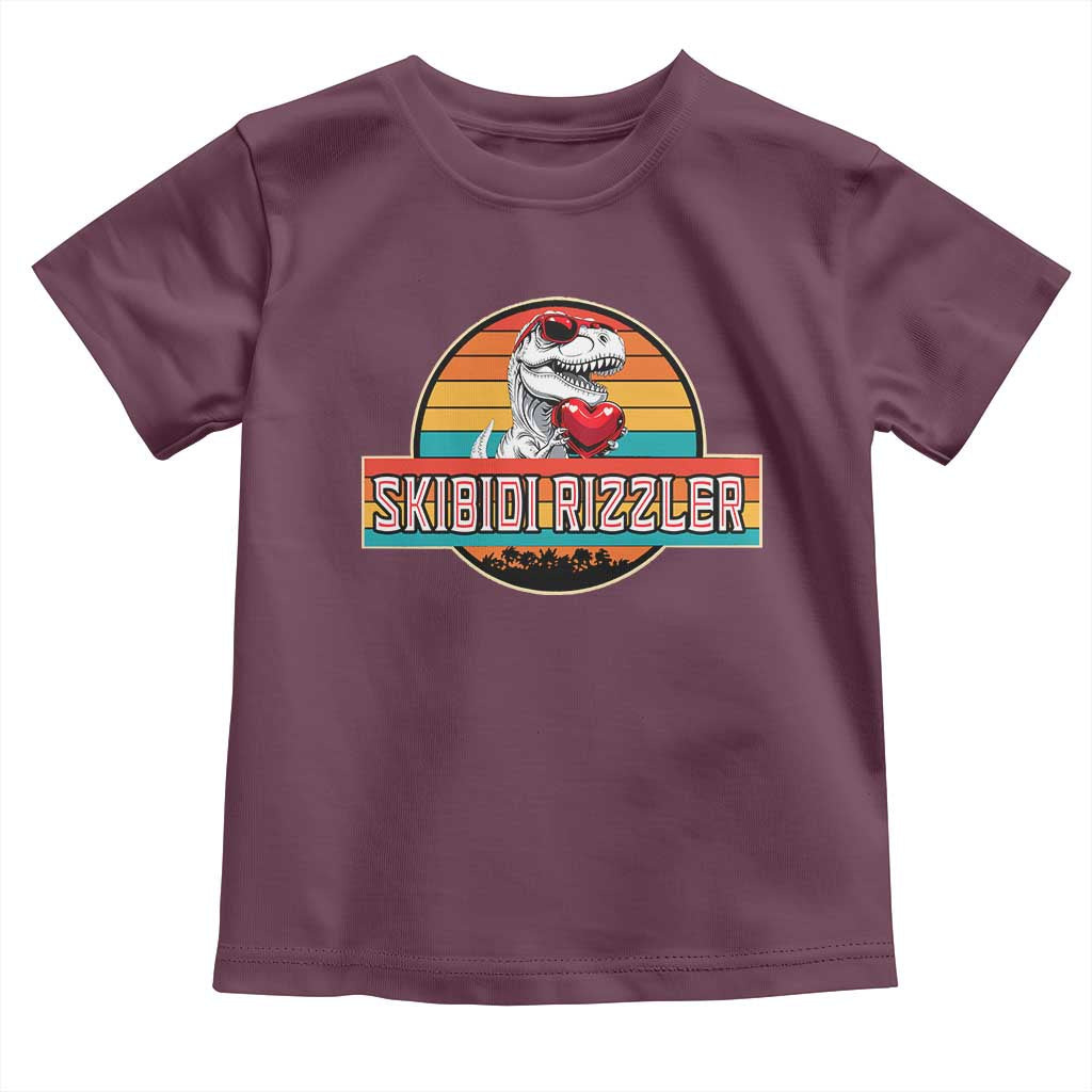Vintage Valentines Dinosaur Toddler T Shirt Funny Dino Meme Skibidi Rizzler TS10 Maroon Print Your Wear