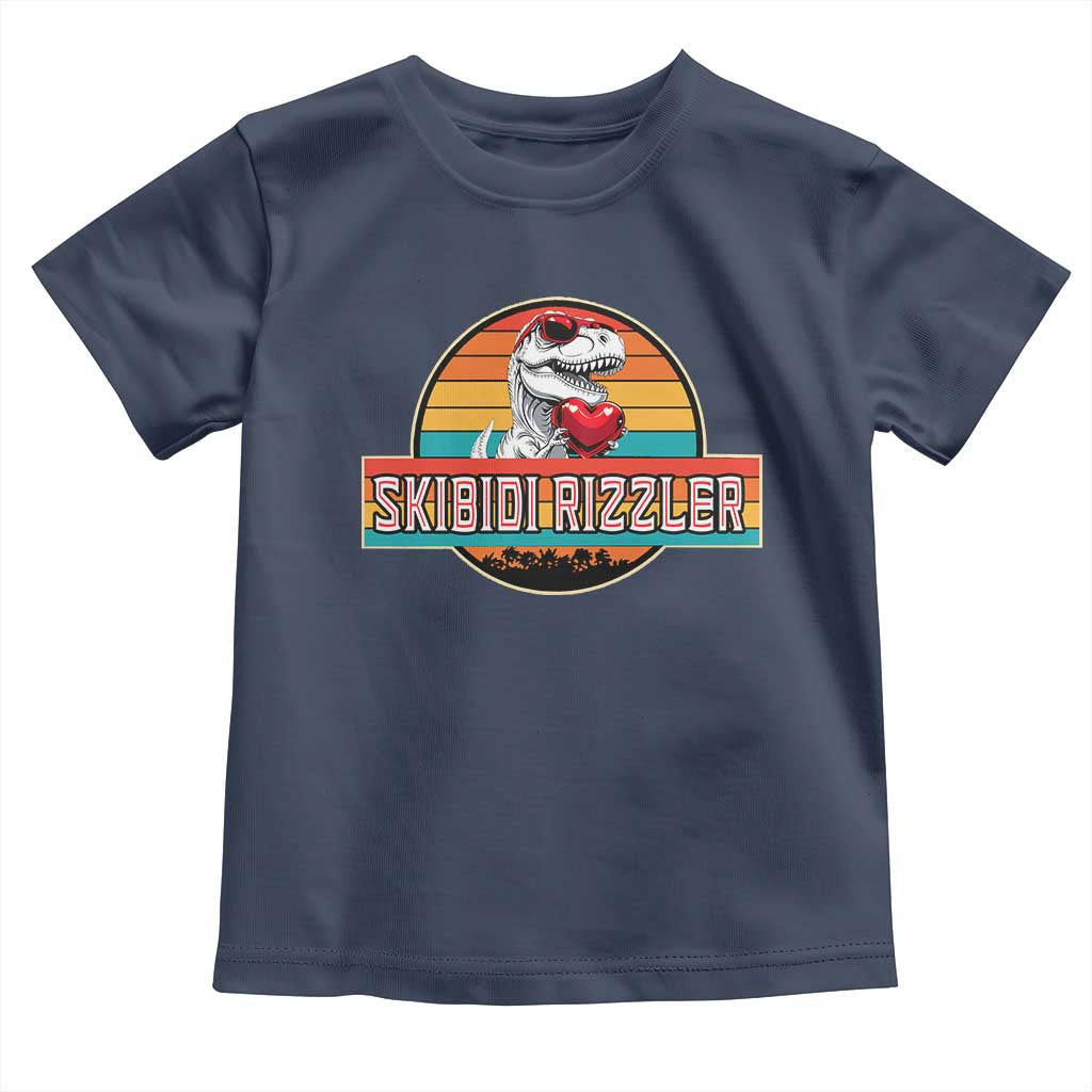 Vintage Valentines Dinosaur Toddler T Shirt Funny Dino Meme Skibidi Rizzler TS10 Navy Print Your Wear