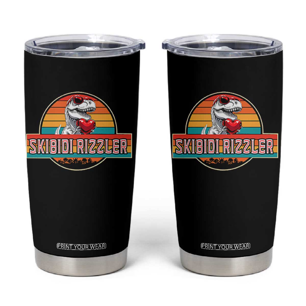 Vintage Valentines Dinosaur Tumbler Cup Funny Dino Meme Skibidi Rizzler TS10 Black Print Your Wear