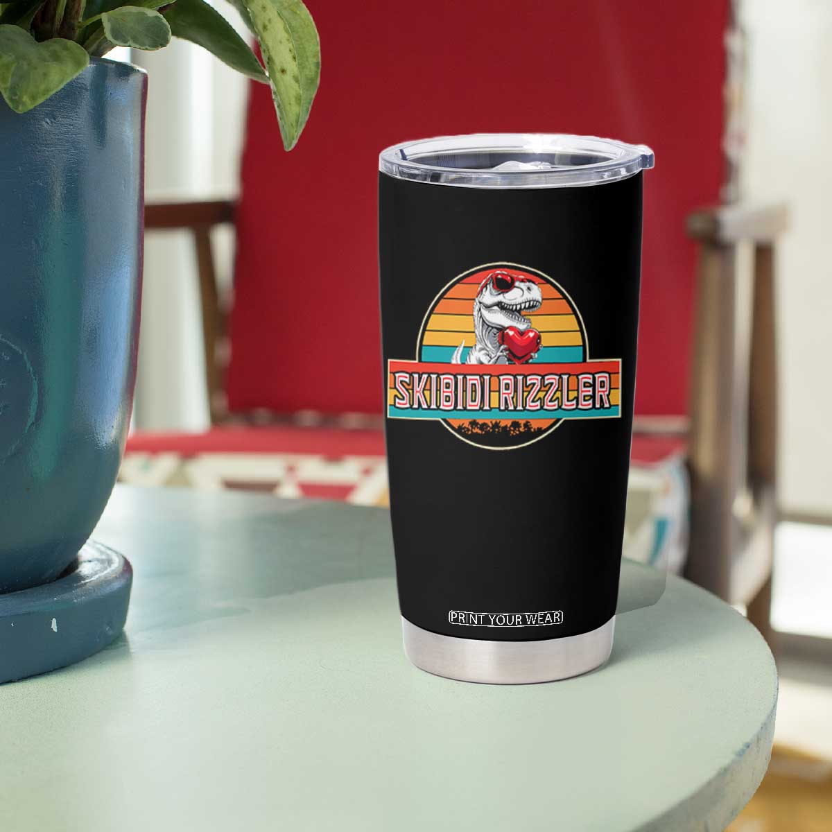 Vintage Valentines Dinosaur Tumbler Cup Funny Dino Meme Skibidi Rizzler TS10 Print Your Wear