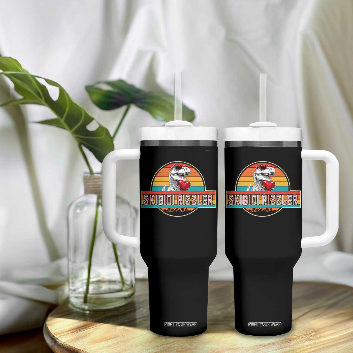 Vintage Valentines Dinosaur Tumbler With Handle Funny Dino Meme Skibidi Rizzler TS10 Print Your Wear