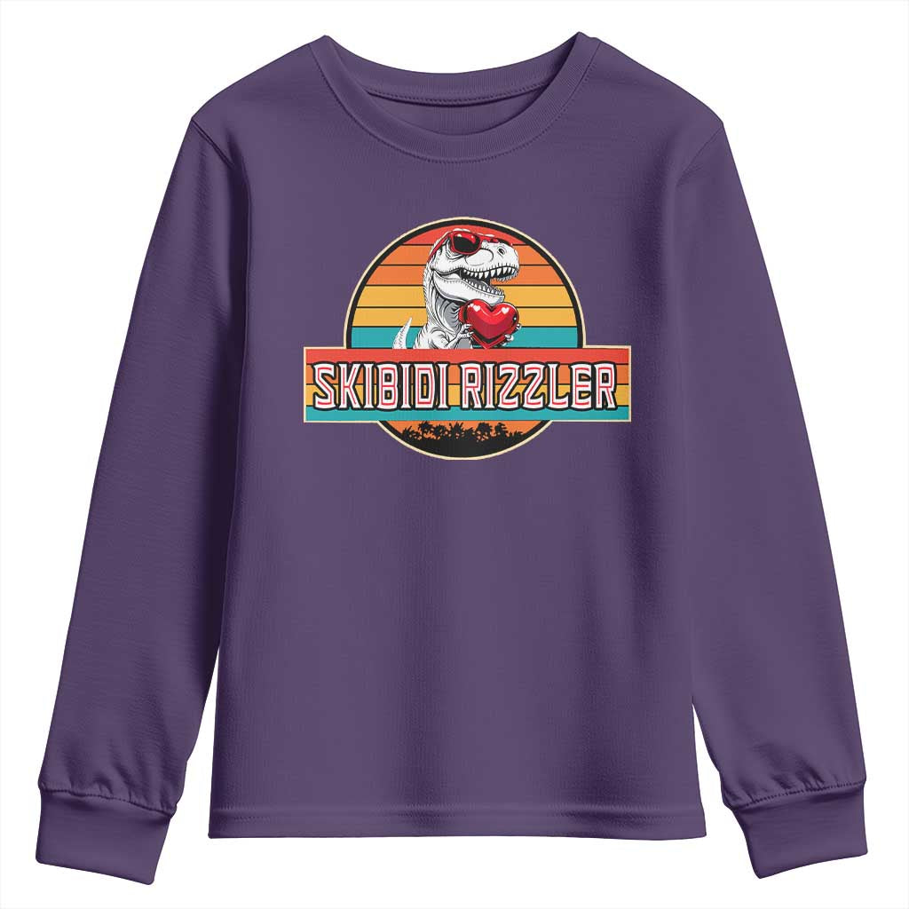 Vintage Valentines Dinosaur Youth Sweatshirt Funny Dino Meme Skibidi Rizzler TS10 Purple Print Your Wear