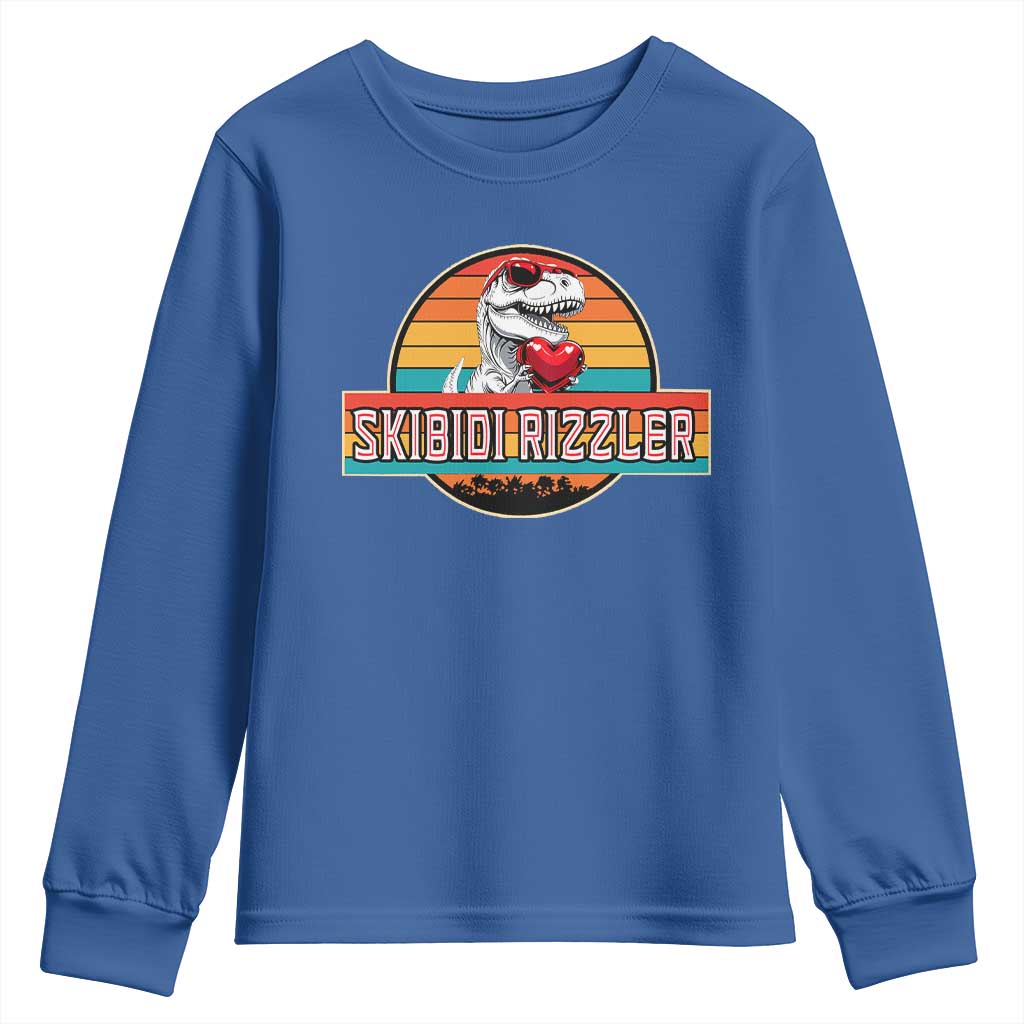 Vintage Valentines Dinosaur Youth Sweatshirt Funny Dino Meme Skibidi Rizzler TS10 Royal Blue Print Your Wear