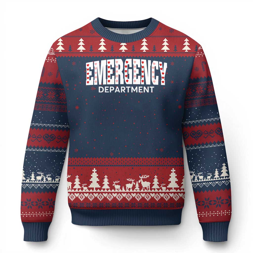 Emergency Department Ugly Christmas Sweater Cute ER Nurse Gift TS10 Navy Red Print Your Wear