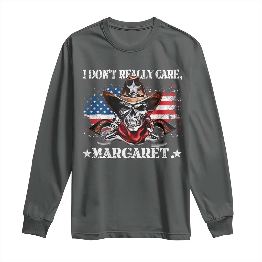 Vice President Jd Vance Long Sleeve Shirt Cowboy Skull American Flag I Don't Really Care Margaret TS10 Dark Heather Print Your Wear