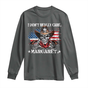 Vice President Jd Vance Long Sleeve Shirt Cowboy Skull American Flag I Don't Really Care Margaret TS10 Dark Heather Print Your Wear