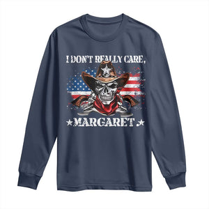 Vice President Jd Vance Long Sleeve Shirt Cowboy Skull American Flag I Don't Really Care Margaret TS10 Navy Print Your Wear