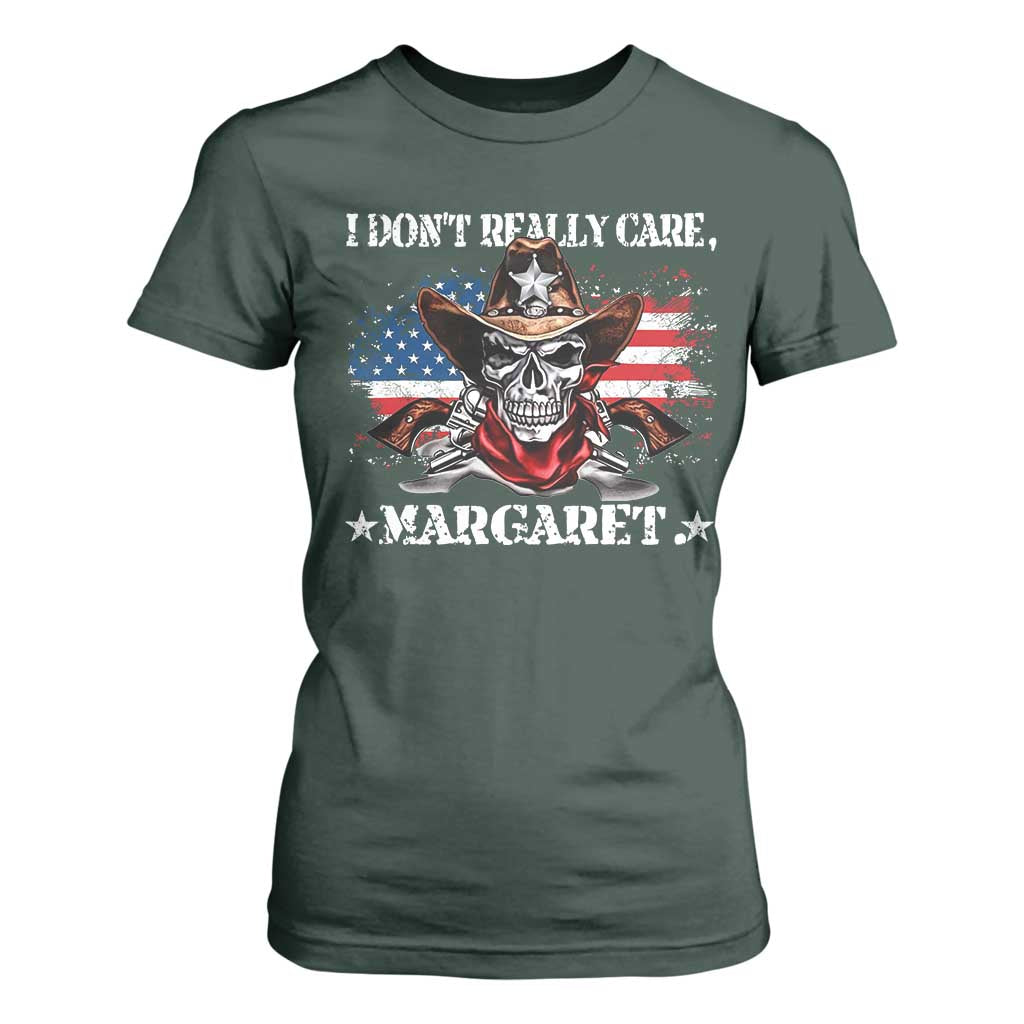 Vice President Jd Vance T Shirt For Women Cowboy Skull American Flag I Don't Really Care Margaret TS10 Dark Forest Green Print Your Wear