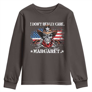 Vice President Jd Vance Youth Sweatshirt Cowboy Skull American Flag I Don't Really Care Margaret TS10 Dark Chocolate Print Your Wear