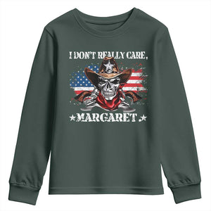 Vice President Jd Vance Youth Sweatshirt Cowboy Skull American Flag I Don't Really Care Margaret TS10 Dark Forest Green Print Your Wear